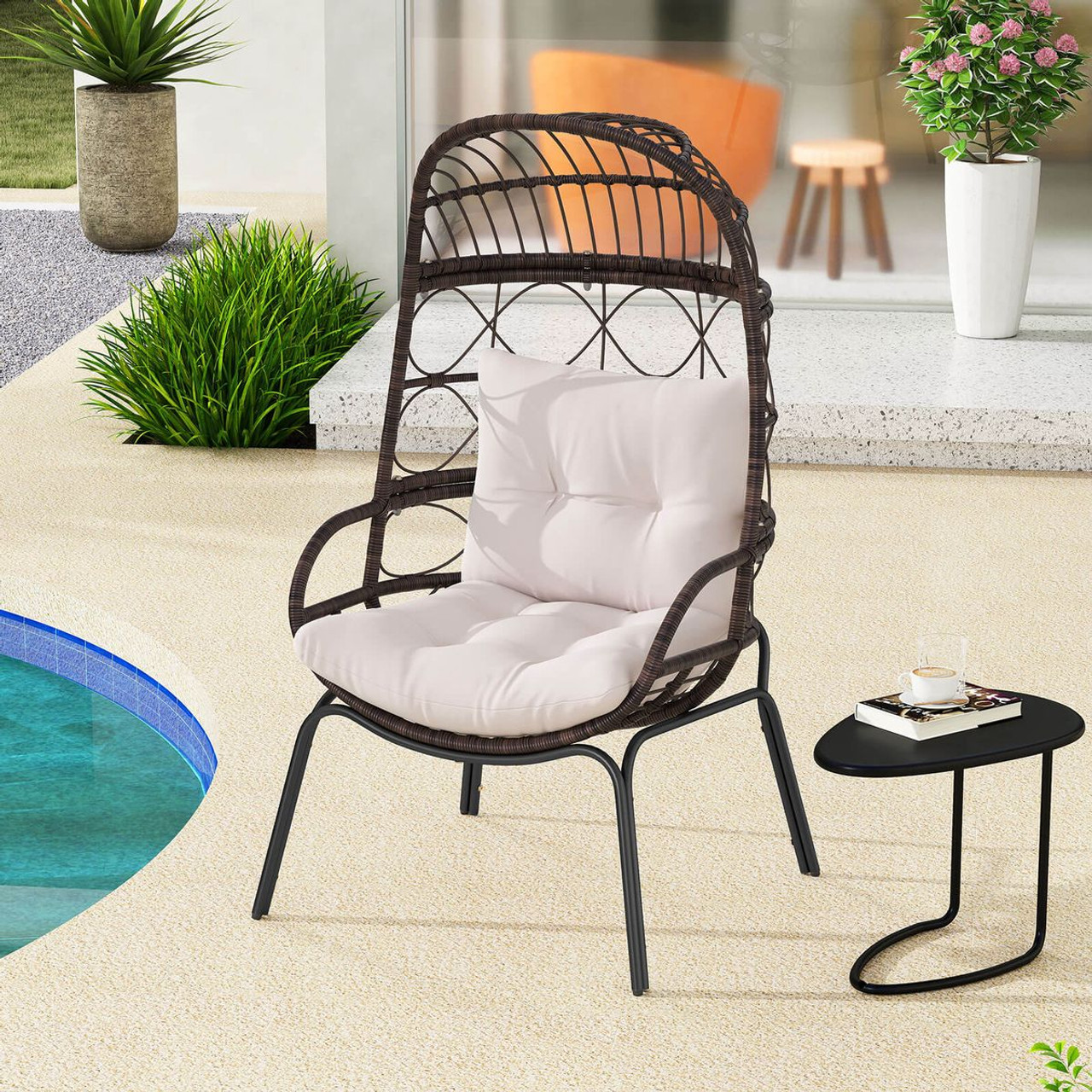 Wicker Rattan Egg Chair with Seat and Back Cushions product image