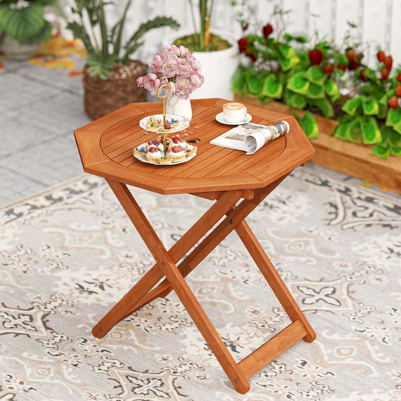 Outdoor Patio Folding Wood Dining Table for 4 with 2" Umbrella Hole product image