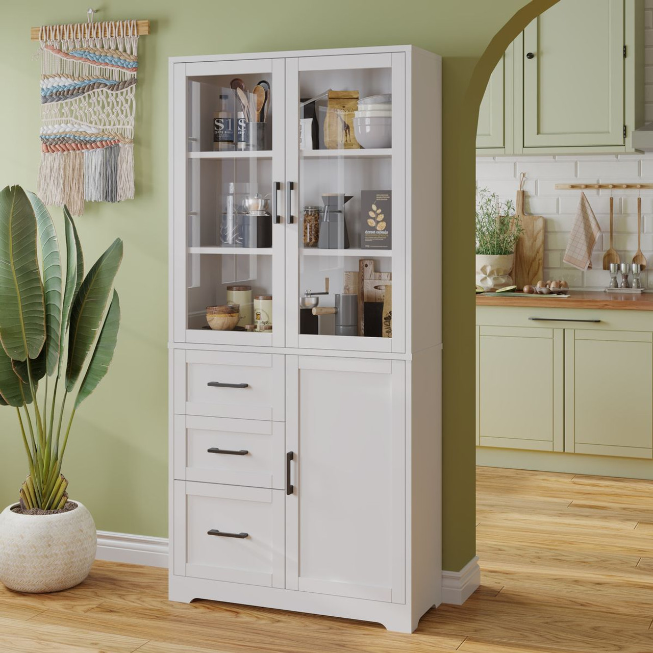 White Wooden Kitchen Cupboard with 3 Doors and Drawers  product image