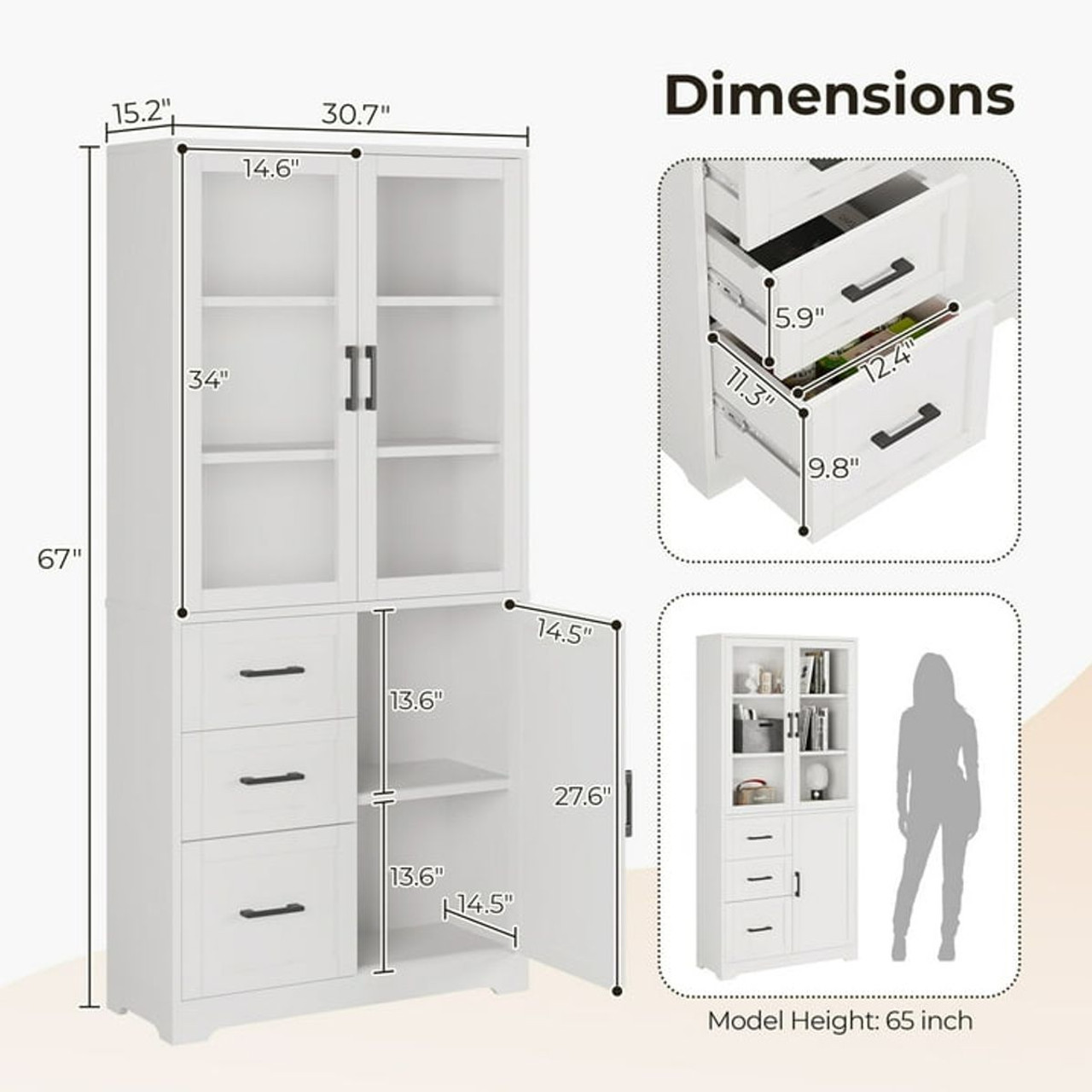 White Wooden Kitchen Cupboard with 3 Doors and Drawers  product image
