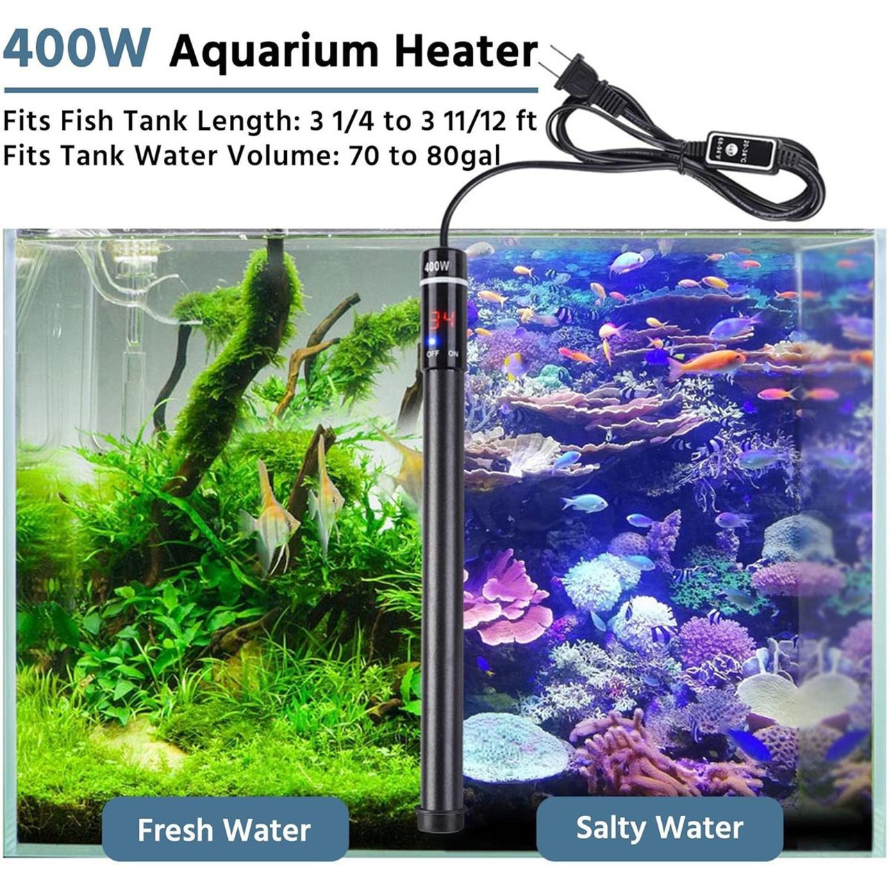 Yescom 400W Submersible Aquarium Heater with LCD Temp Display product image
