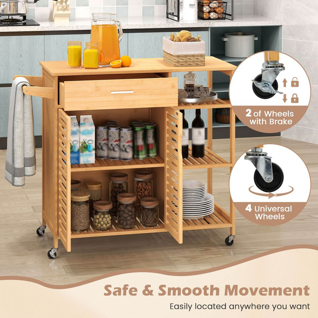 35.5" Bamboo Kitchen Island Cart with Lockable Wheels  product image