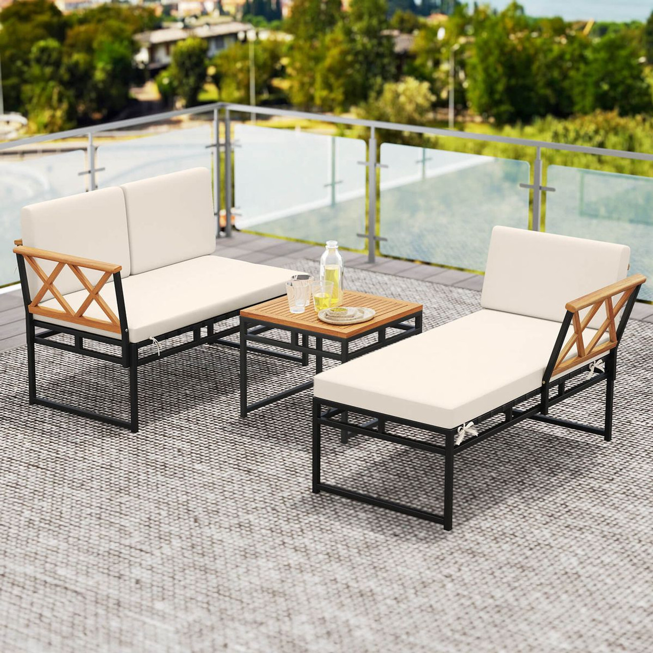 3-Piece L-Shaped Patio Furniture Set with Loveseat  product image
