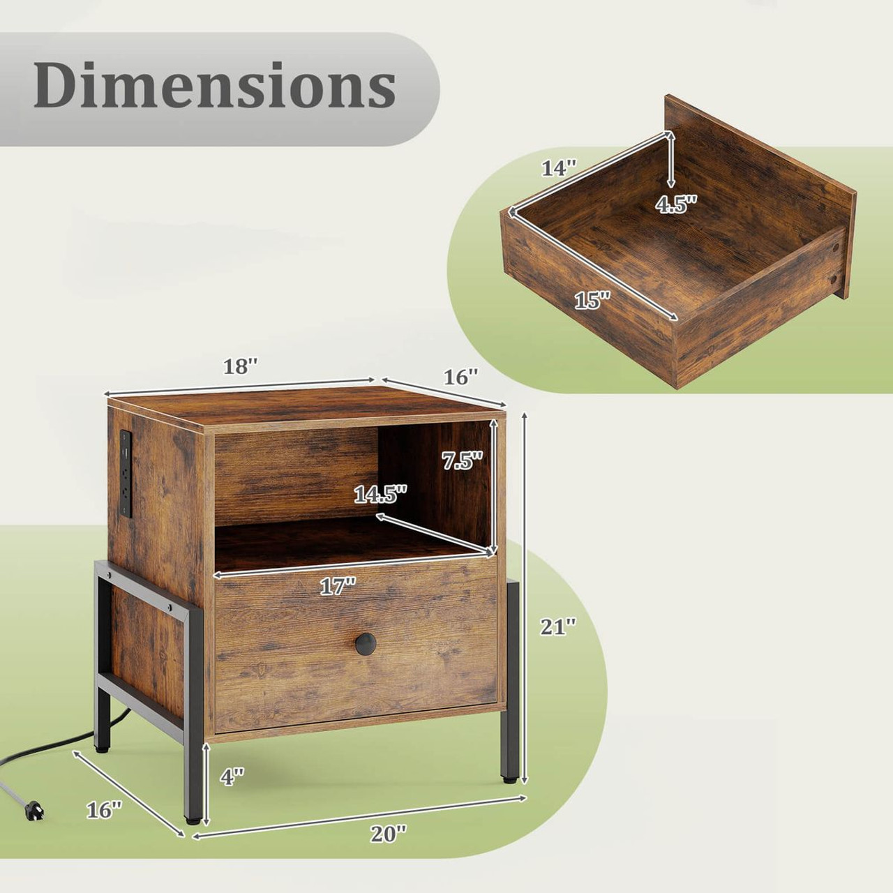 Nightstand with Charging Station (Set of 1 or 2) product image