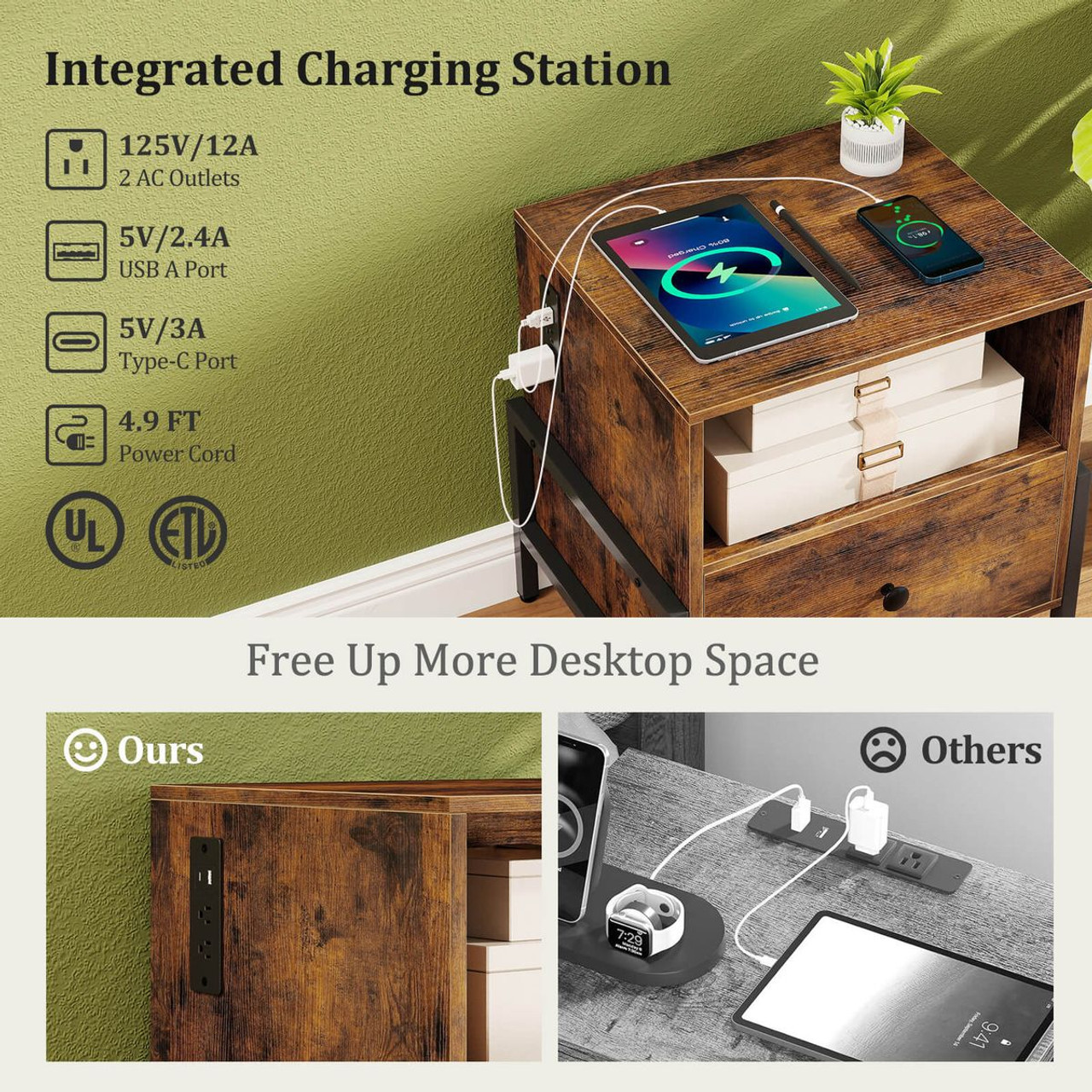 Nightstand with Charging Station (Set of 1 or 2) product image