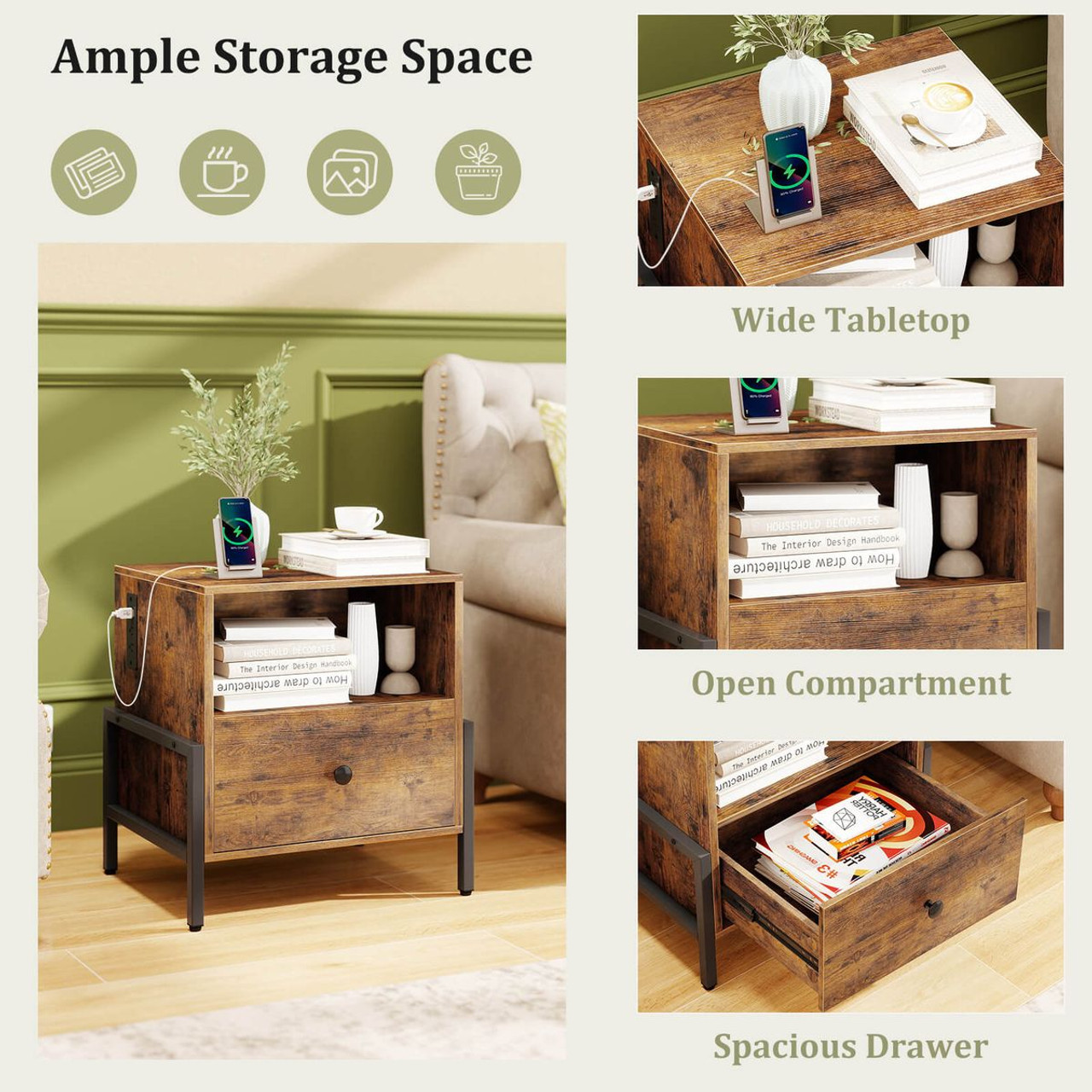 Nightstand with Charging Station (Set of 1 or 2) product image
