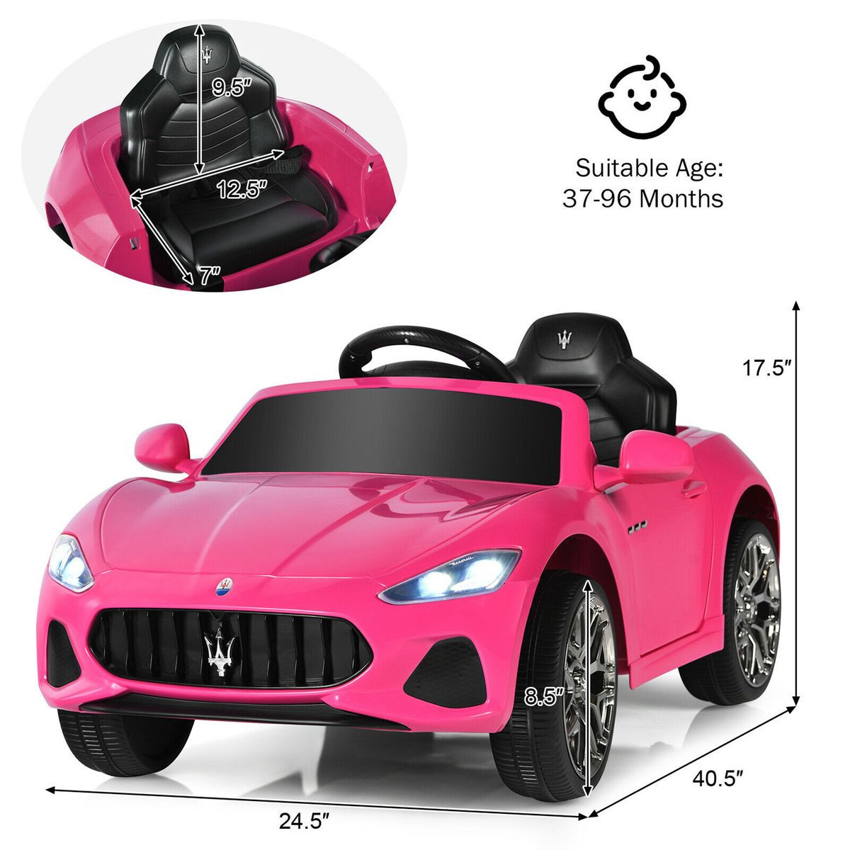 12V Kids' Maserati GranCabrio Licensed Ride-On Car with Remote Control product image