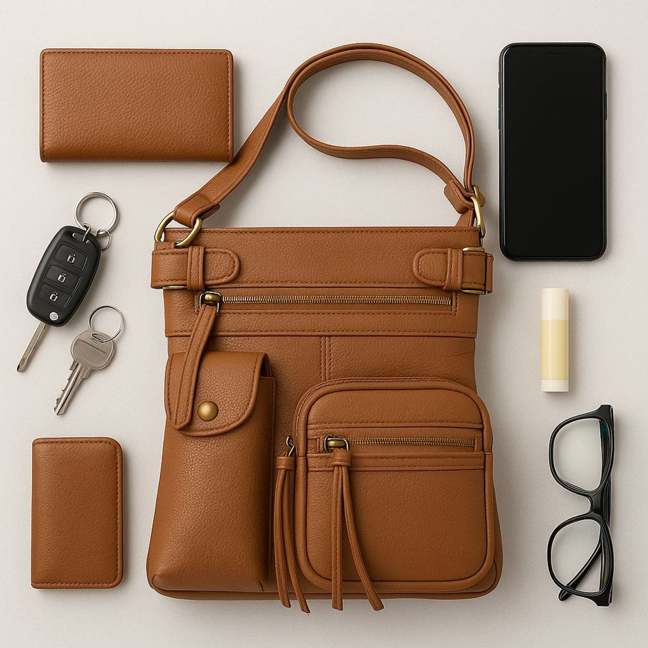 Super Soft Genuine Leather Crossbody Bag with Top Belt Accent product image Super Soft Genuine Leather Crossbody Bag with Top Belt Accent product image