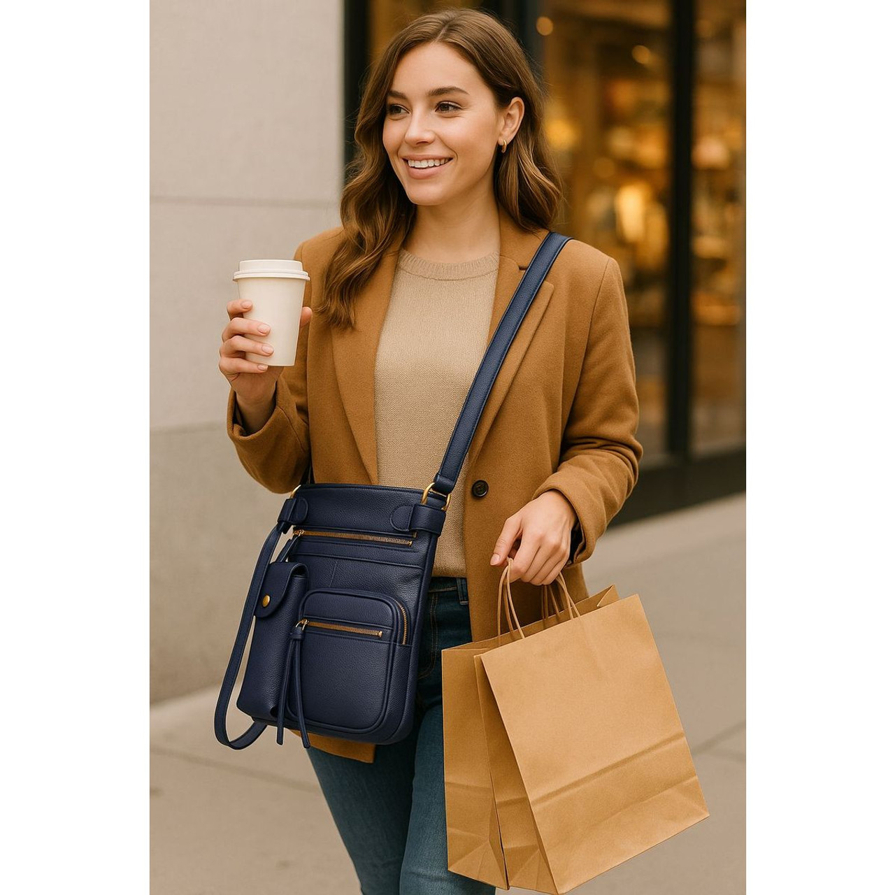 Super Soft Genuine Leather Crossbody Bag with Top Belt Accent product image Super Soft Genuine Leather Crossbody Bag with Top Belt Accent product image