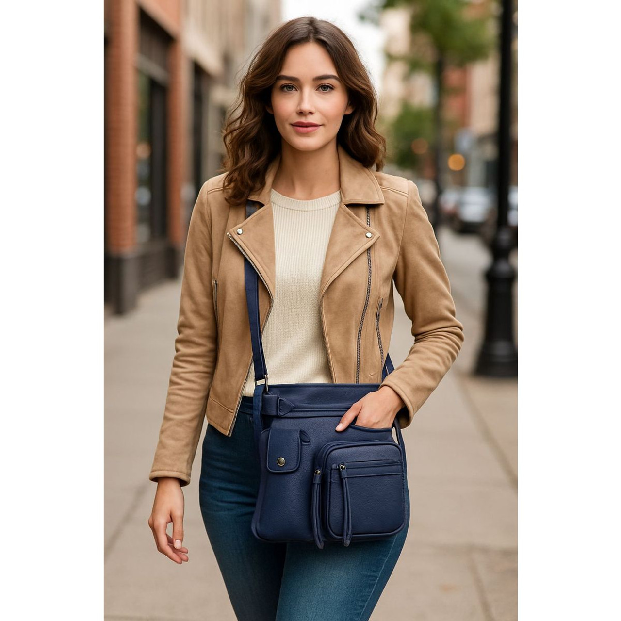 Super Soft Genuine Leather Crossbody Bag with Top Belt Accent product image Super Soft Genuine Leather Crossbody Bag with Top Belt Accent product image