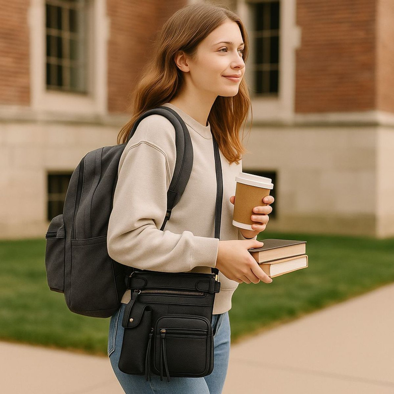 Super Soft Genuine Leather Crossbody Bag with Top Belt Accent product image Super Soft Genuine Leather Crossbody Bag with Top Belt Accent product image