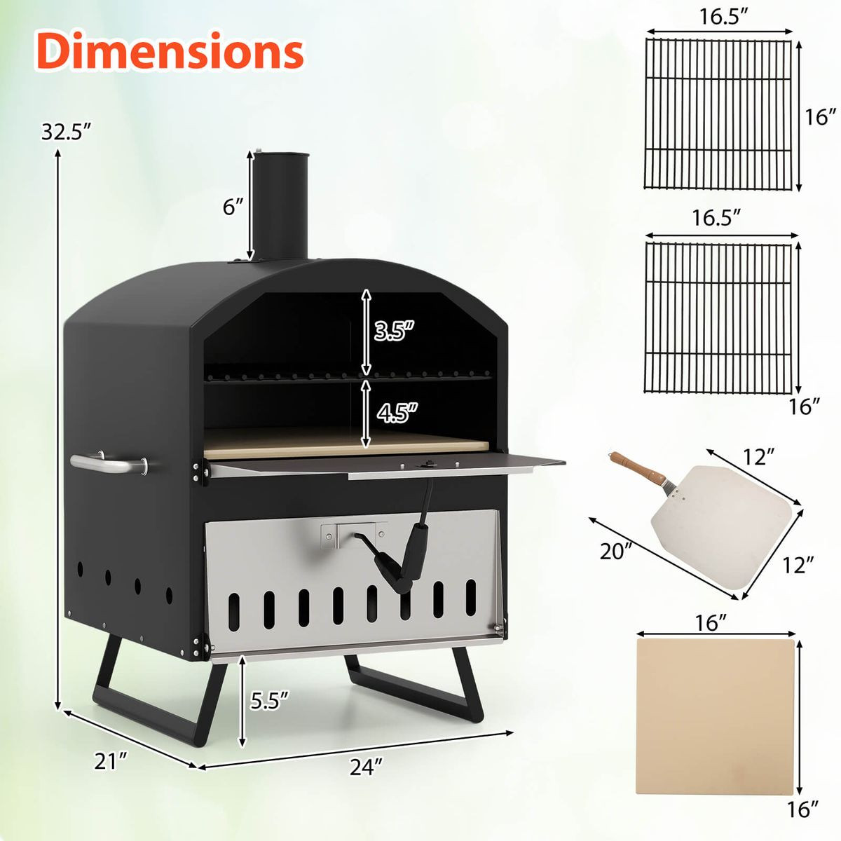 16" Outdoor Pizza Oven with Stone Peel and Grill Racks product image