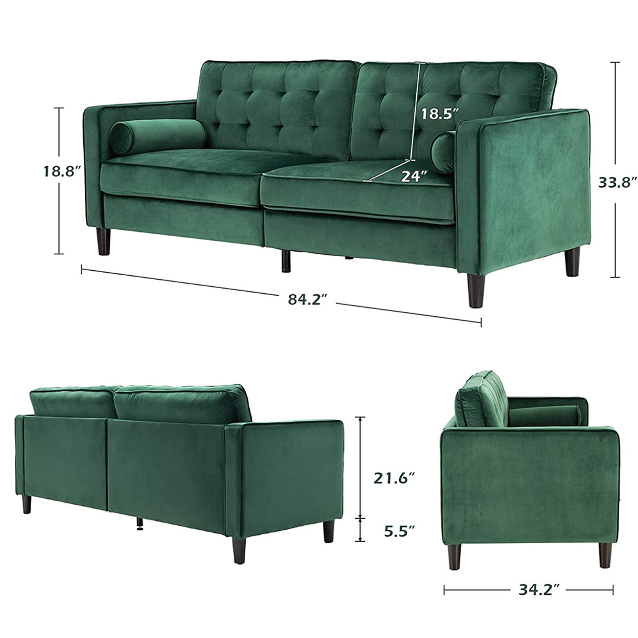 Saddle Brown or Green Velvet 84.2-Inch Mid-Century Sofa product image