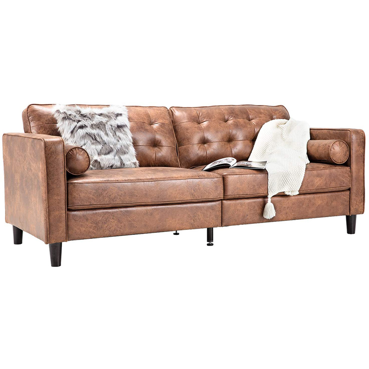 Saddle Brown or Green Velvet 84.2-Inch Mid-Century Sofa product image