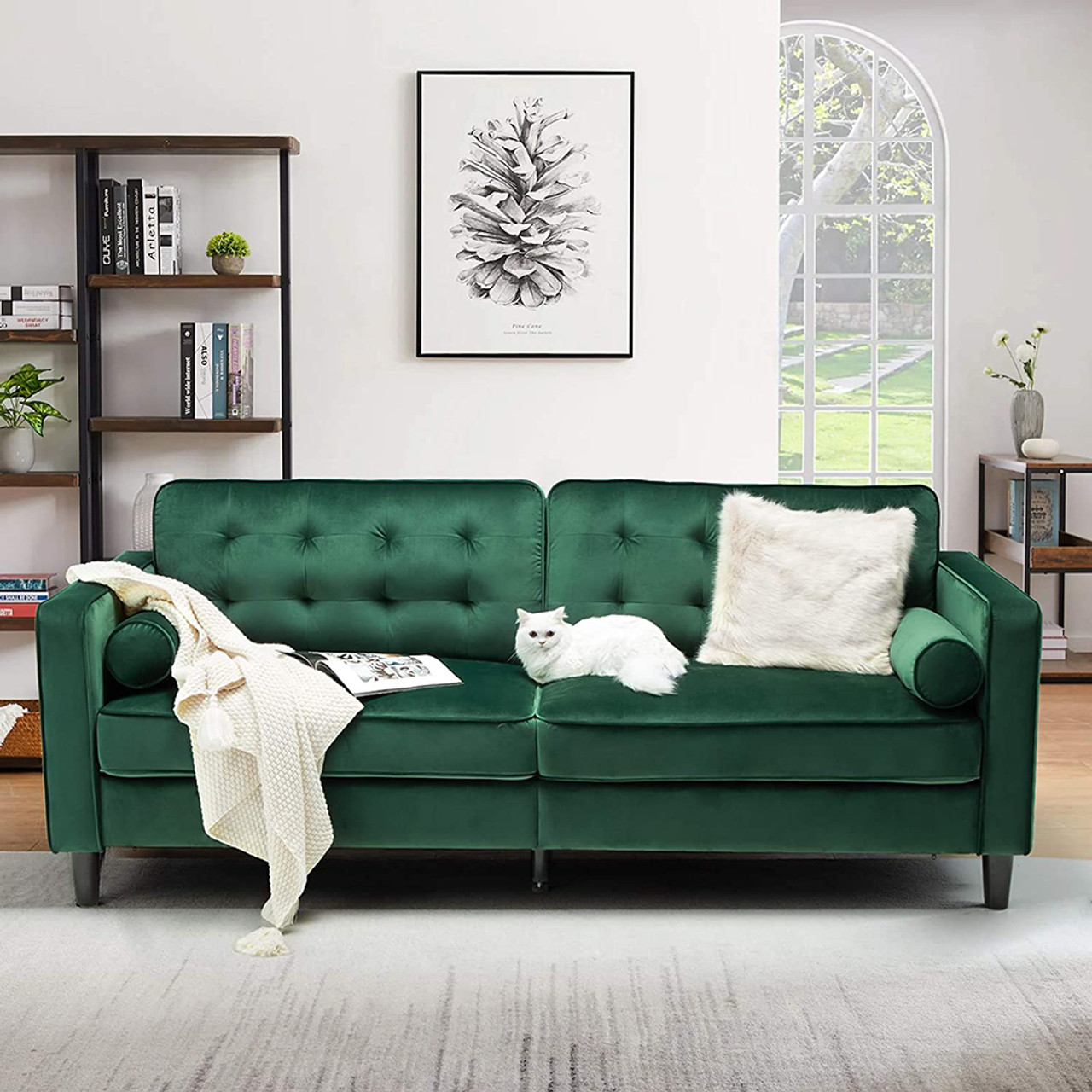 Saddle Brown or Green Velvet 84.2-Inch Mid-Century Sofa product image