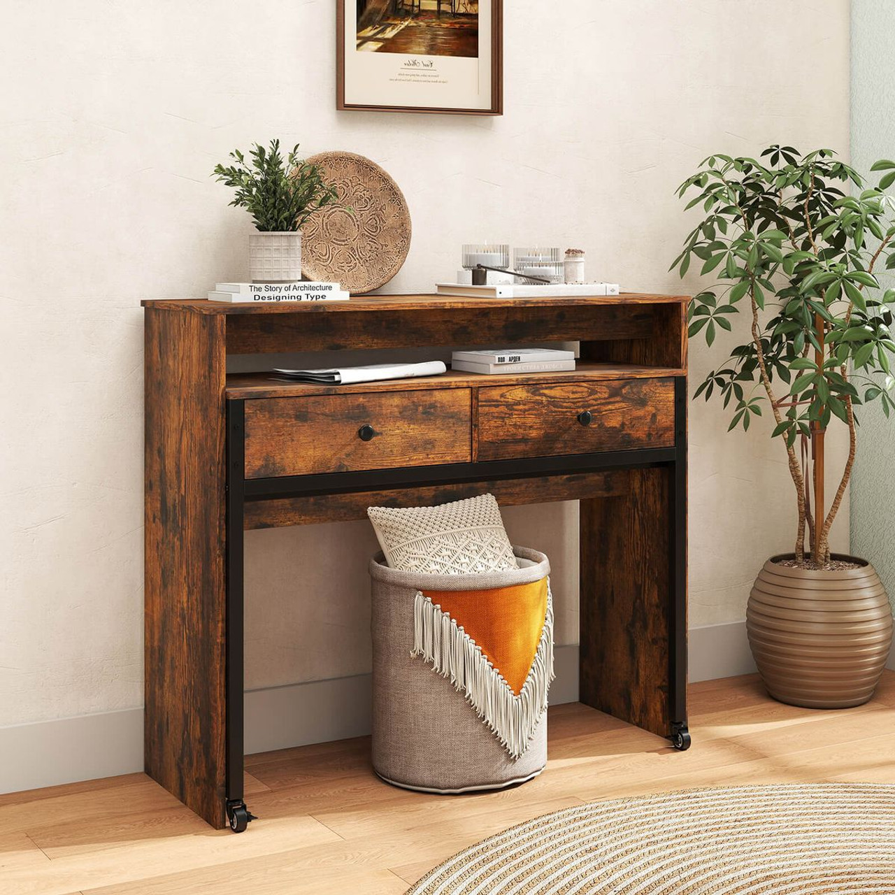 39.5" Expandable Rolling Computer Desk with Monitor Shelf product image