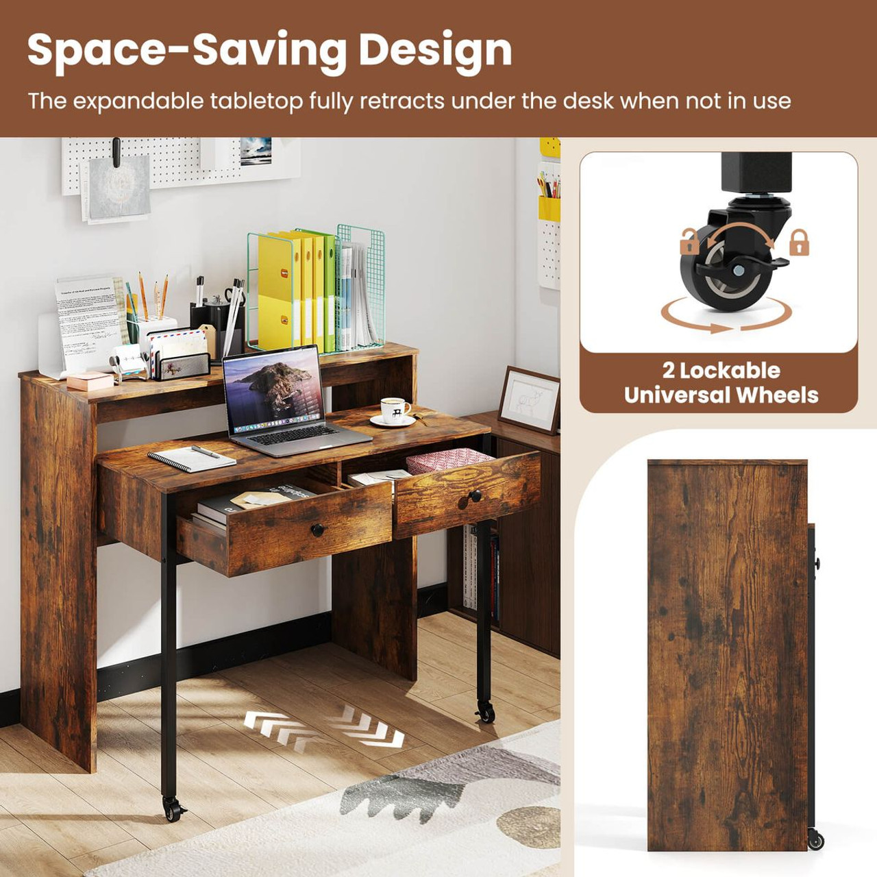 39.5" Expandable Rolling Computer Desk with Monitor Shelf product image