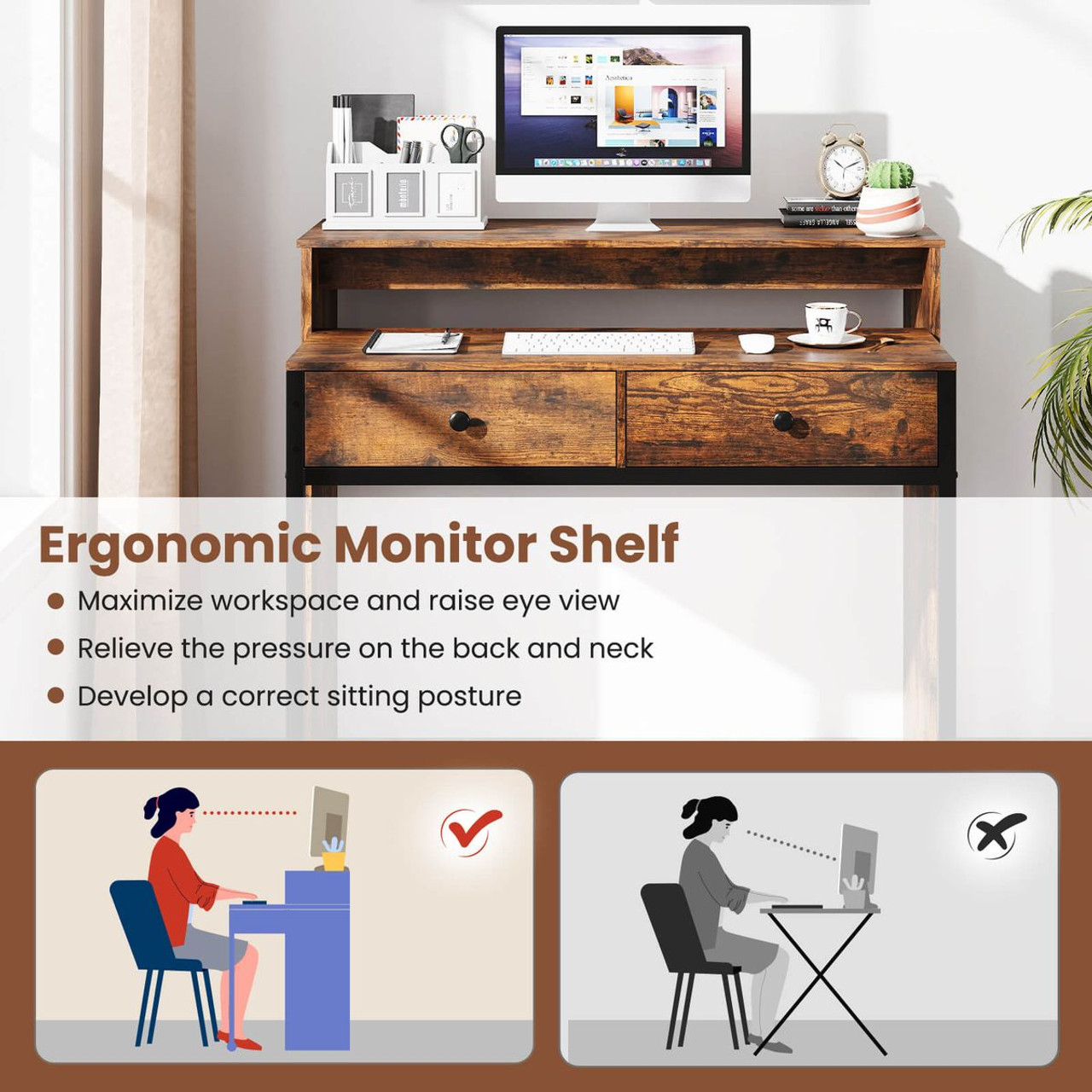 39.5" Expandable Rolling Computer Desk with Monitor Shelf product image
