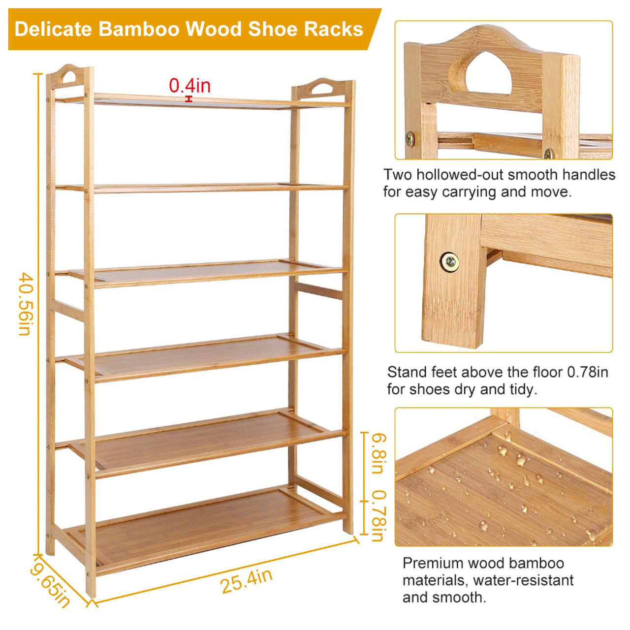 6-Tier Bamboo Shoe Rack Storage Organizer product image