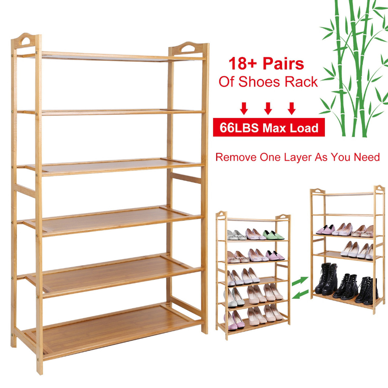 6-Tier Bamboo Shoe Rack Storage Organizer product image