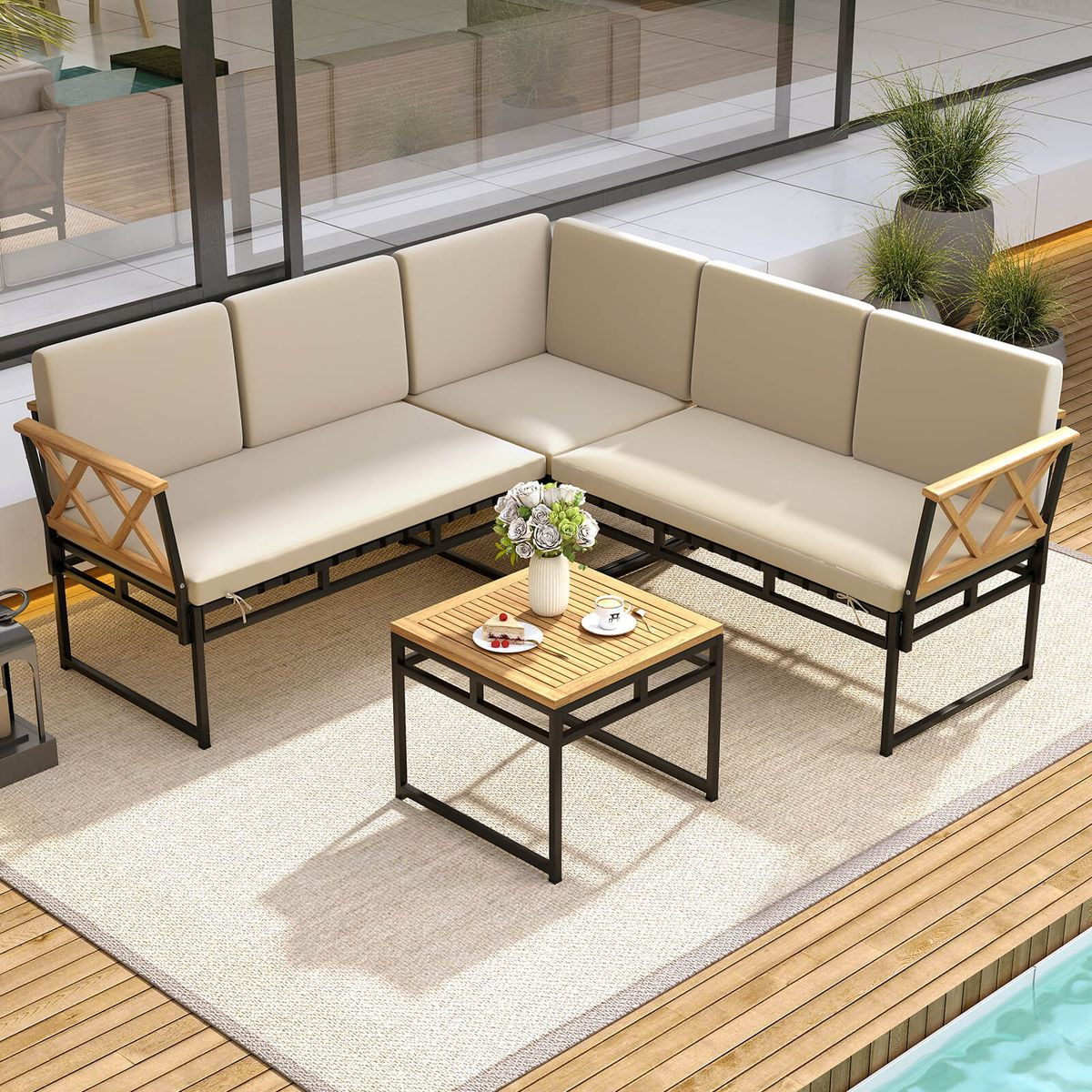  4-Piece Outdoor Sectional L-Shaped Sofa Set product image