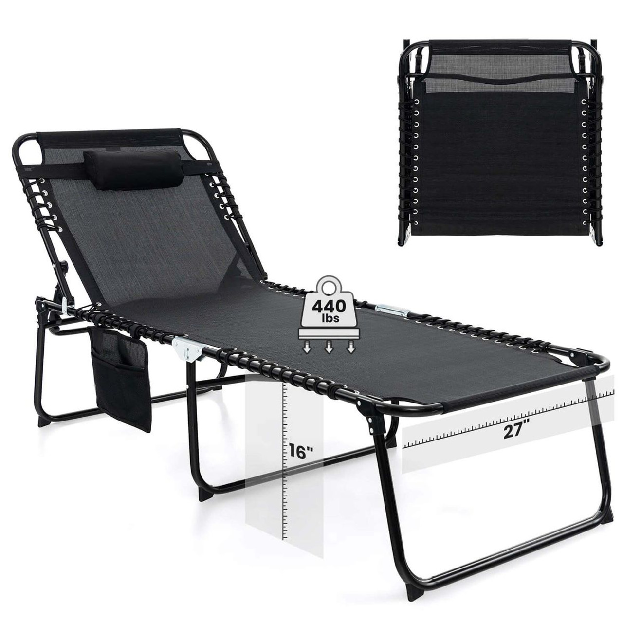 Oversize Folding Chaise Lounge with Adjustable Backrest and Footrest product image