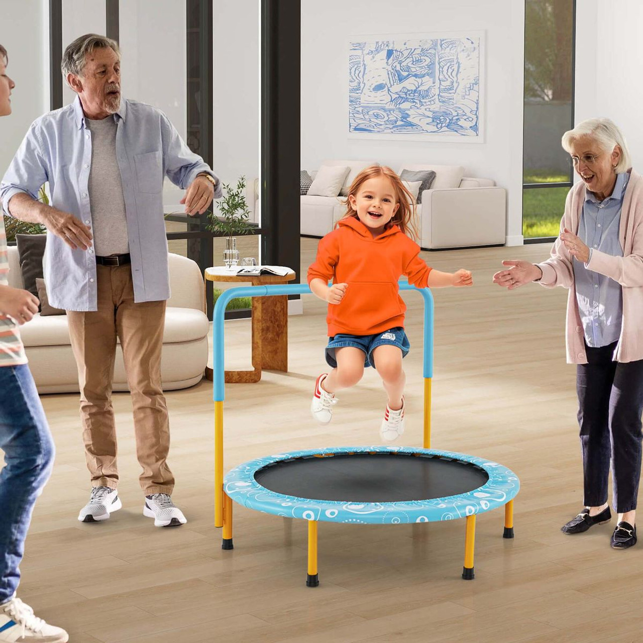 36'' Kids Trampoline Rebounder with Handrail product image 36'' Kids Trampoline Rebounder with Handrail product image