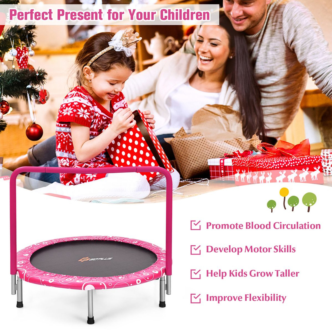 36'' Kids Trampoline Rebounder with Handrail product image 36'' Kids Trampoline Rebounder with Handrail product image