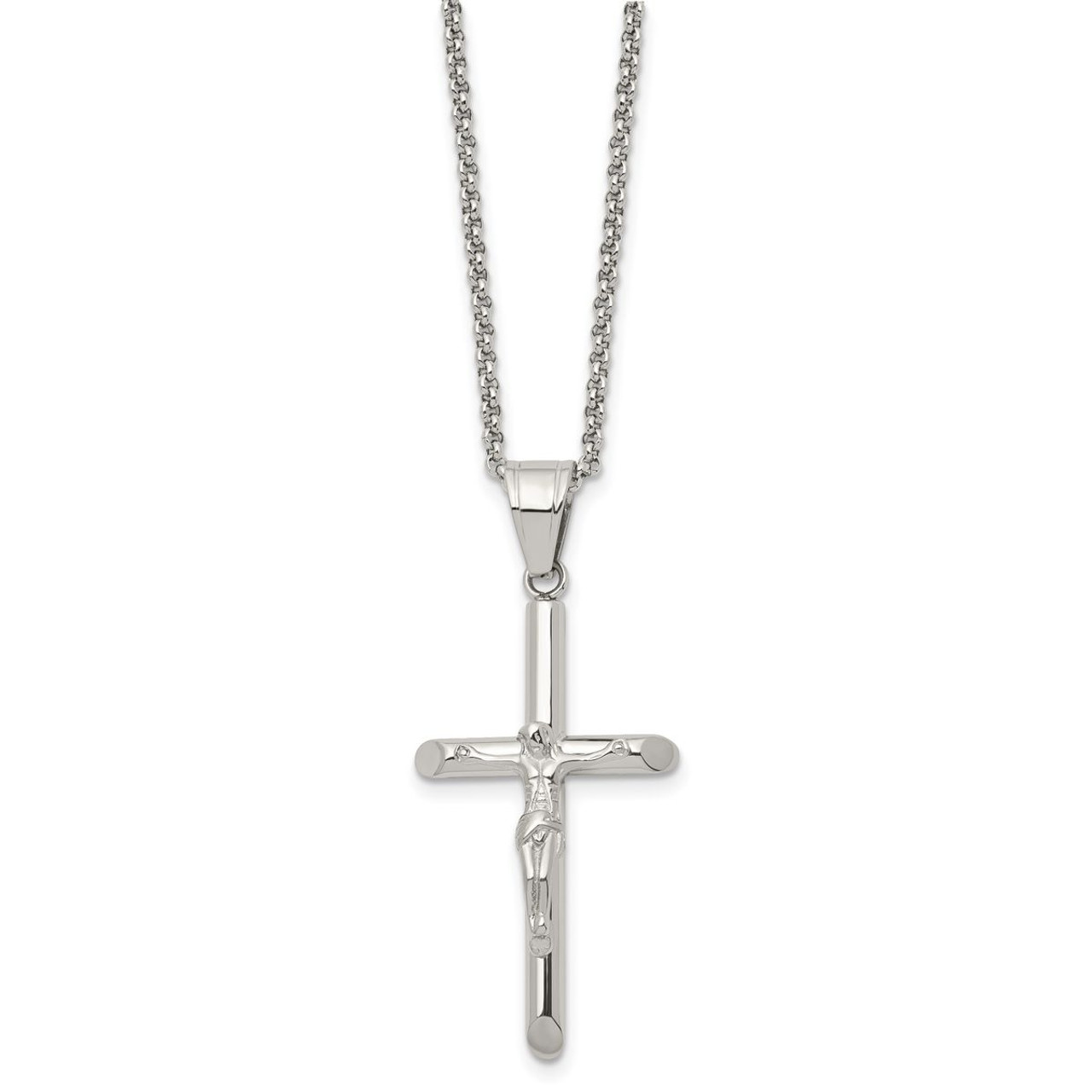 Stainless Steel Polished Crucifix 22in Necklace product image