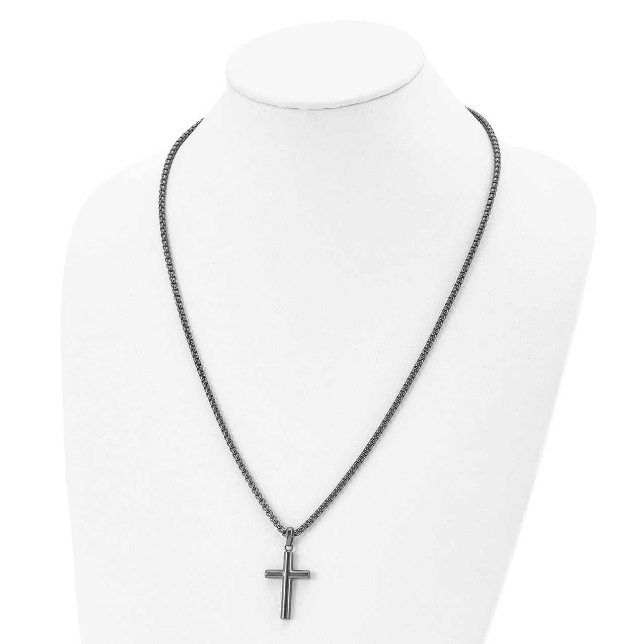24" Stainless Steel Gun Metal IP-Plated Cross Necklace product image