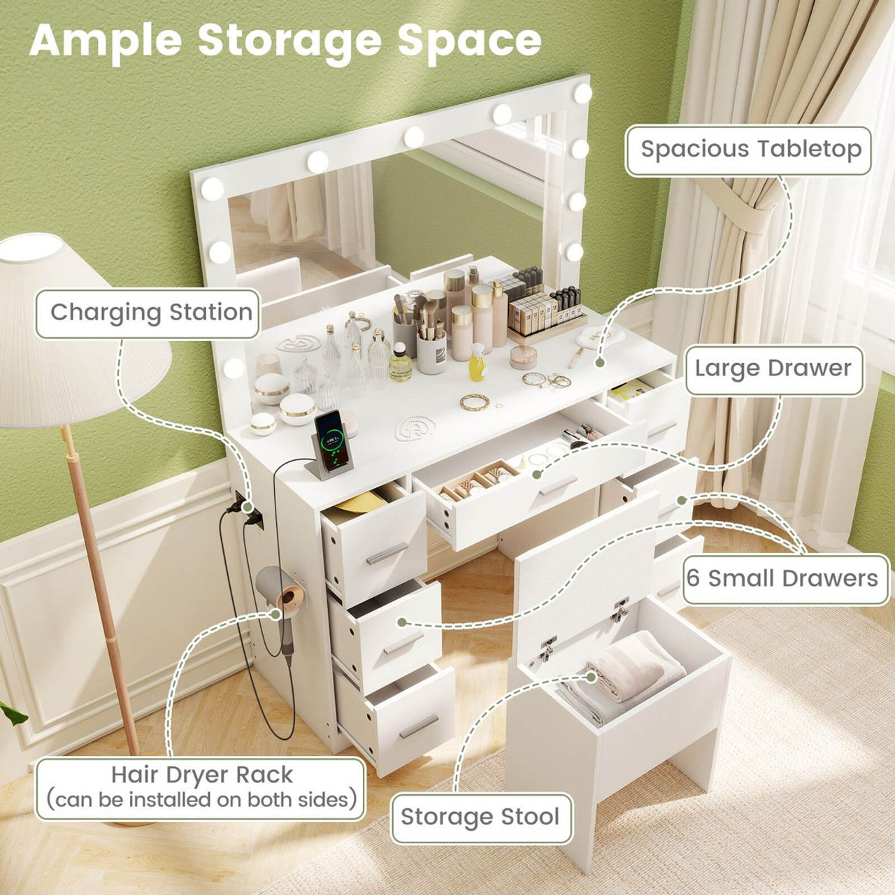Vanity Desk with Mirror and Stool  product image Vanity Desk with Mirror and Stool  product image