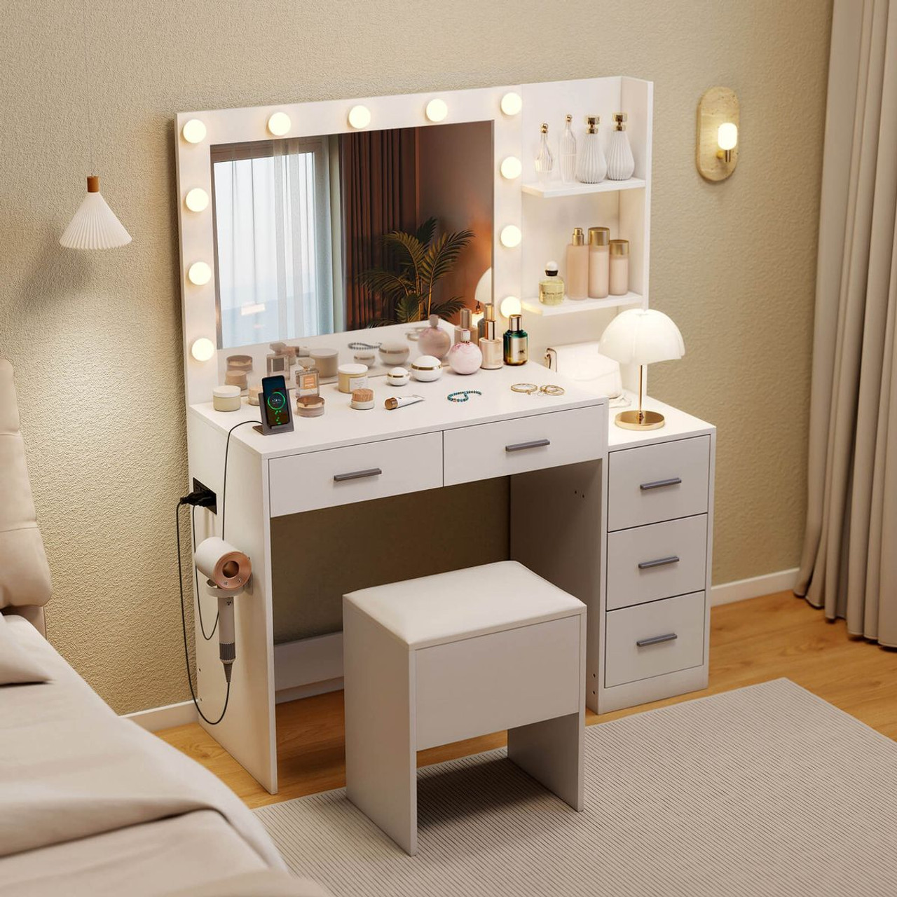 Vanity Desk with Mirror and Stool  product image Vanity Desk with Mirror and Stool  product image