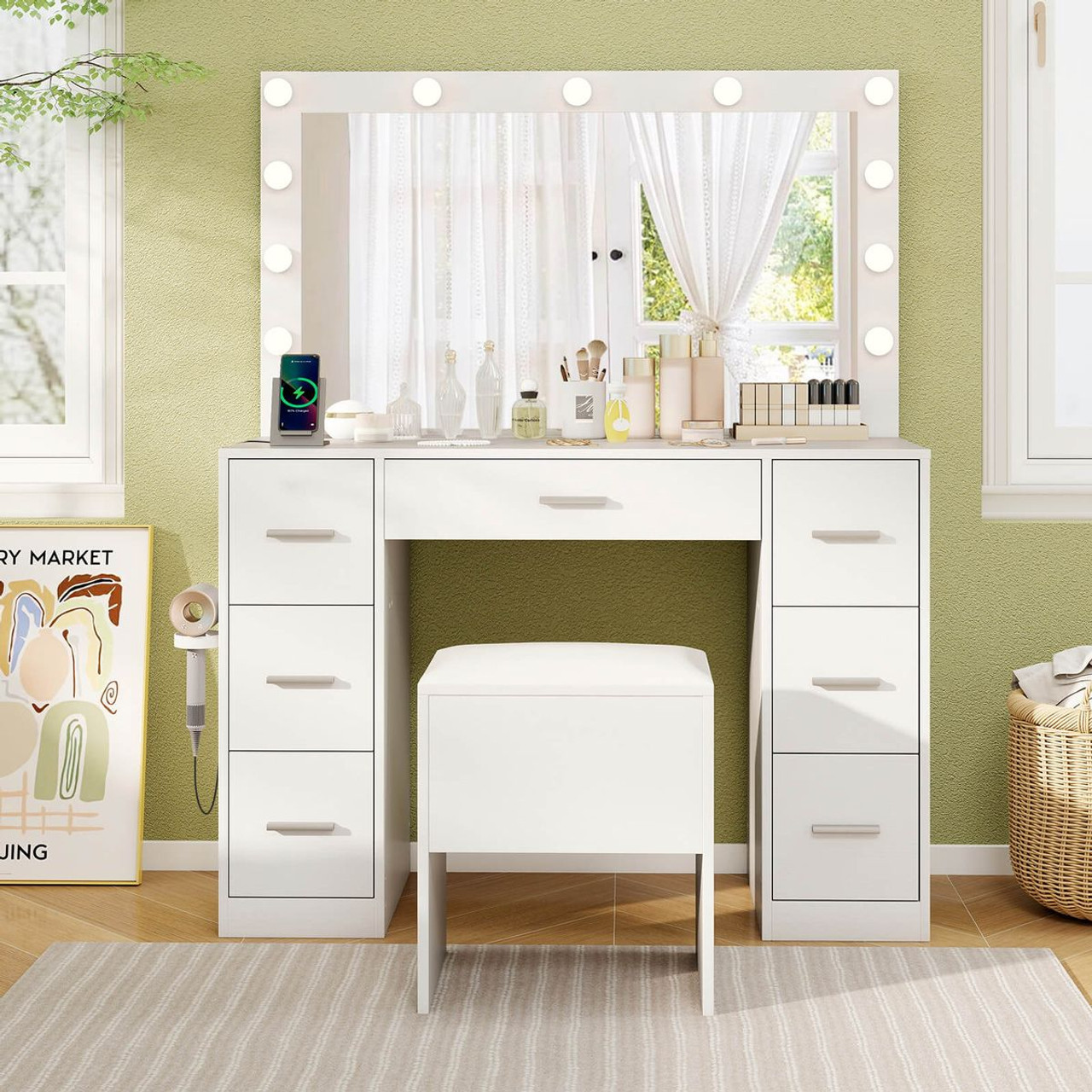 Vanity Desk with Mirror and Stool  product image Vanity Desk with Mirror and Stool  product image