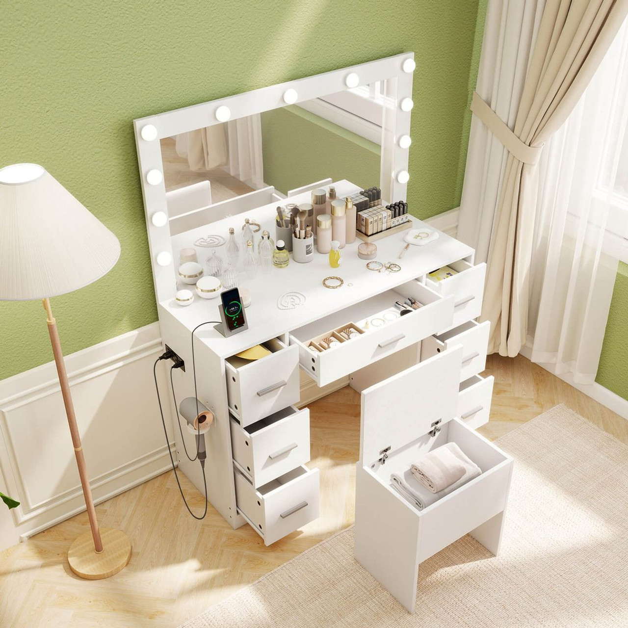 Vanity Desk with Mirror and Stool  product image Vanity Desk with Mirror and Stool  product image