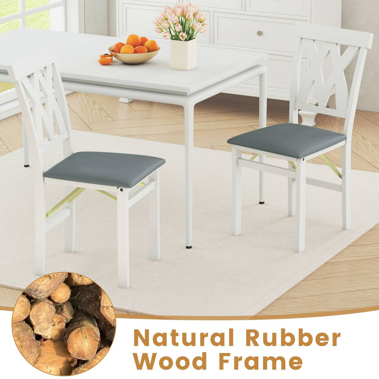 Folding Kitchen Chairs with Rubber Wood Frame (Set of 2 or 4) product image