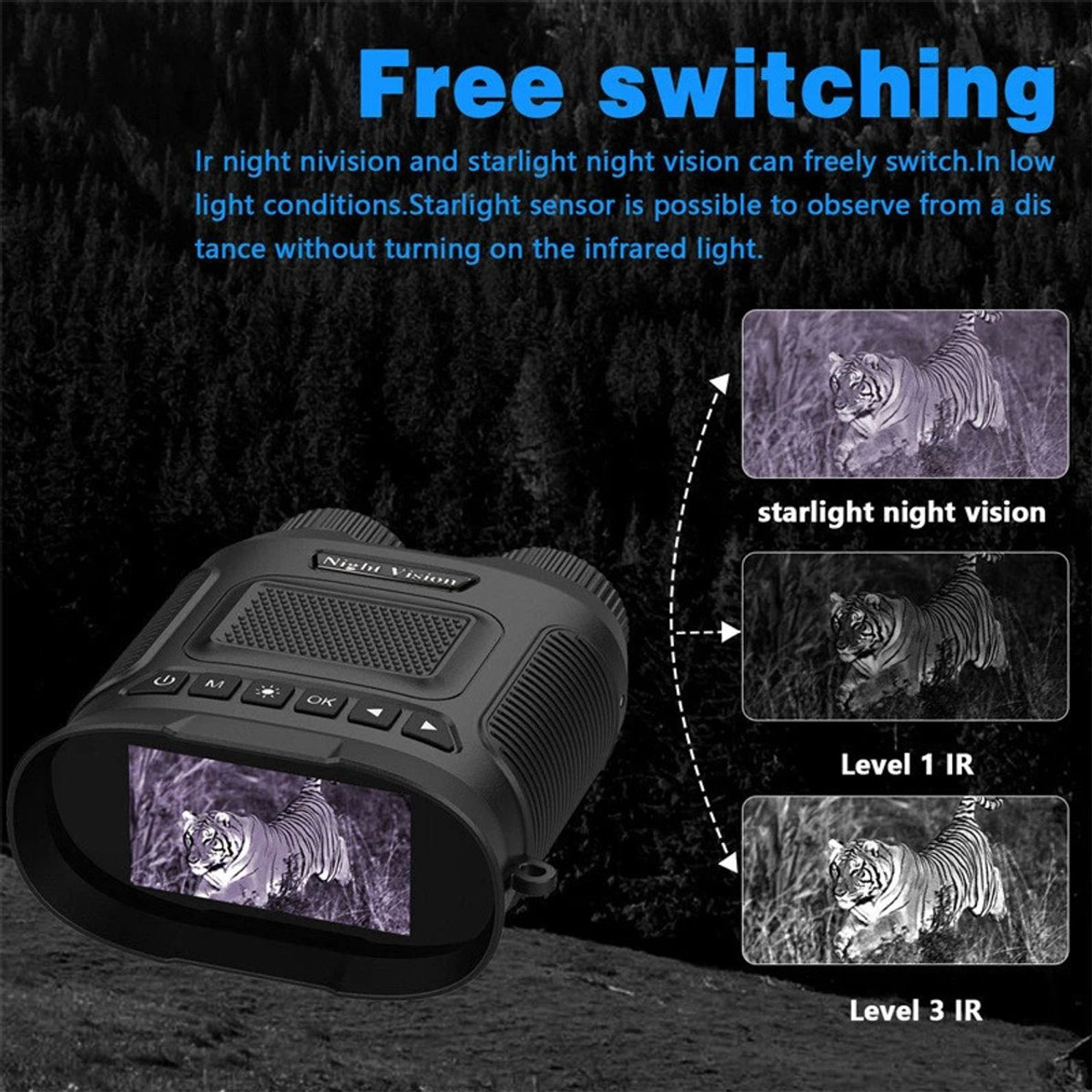 Night Vision Binoculars 8X Digital Zoom Powerful IR Illuminator 350m Range 2500mAh Lithium Battery for Outdoor Color Green product image