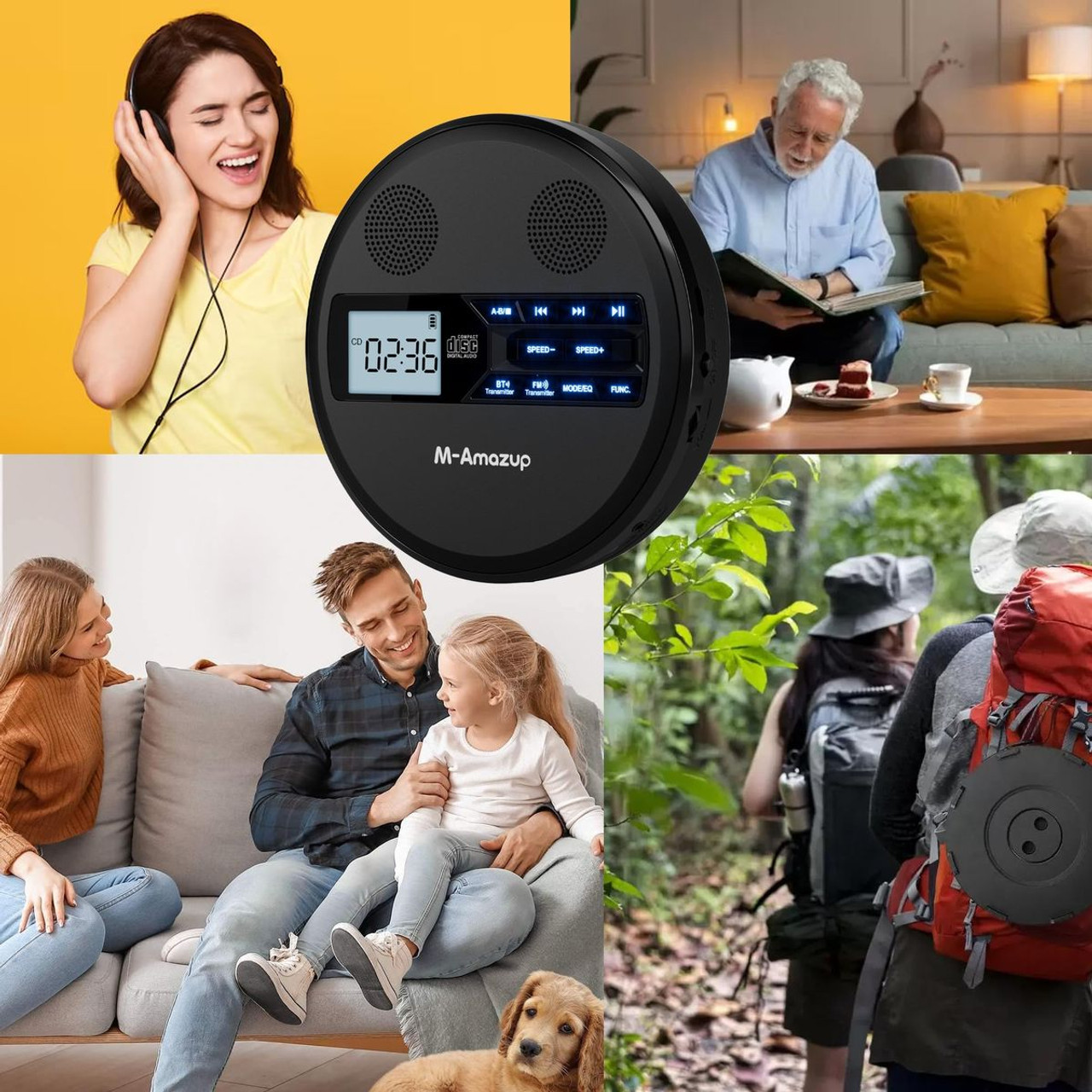 Rechargeable Portable CD Player with Dual Speakers and Anti Skip,CD,Dual Bluetooth,FM Transmission,USB,AUX,LCD Display,Backlit Button,Repeat-Black product image Rechargeable Portable CD Player with Dual Speakers and Anti Skip,CD,Dual Bluetooth,FM Transmission,USB,AUX,LCD Display,Backlit Button,Repeat-Black product image