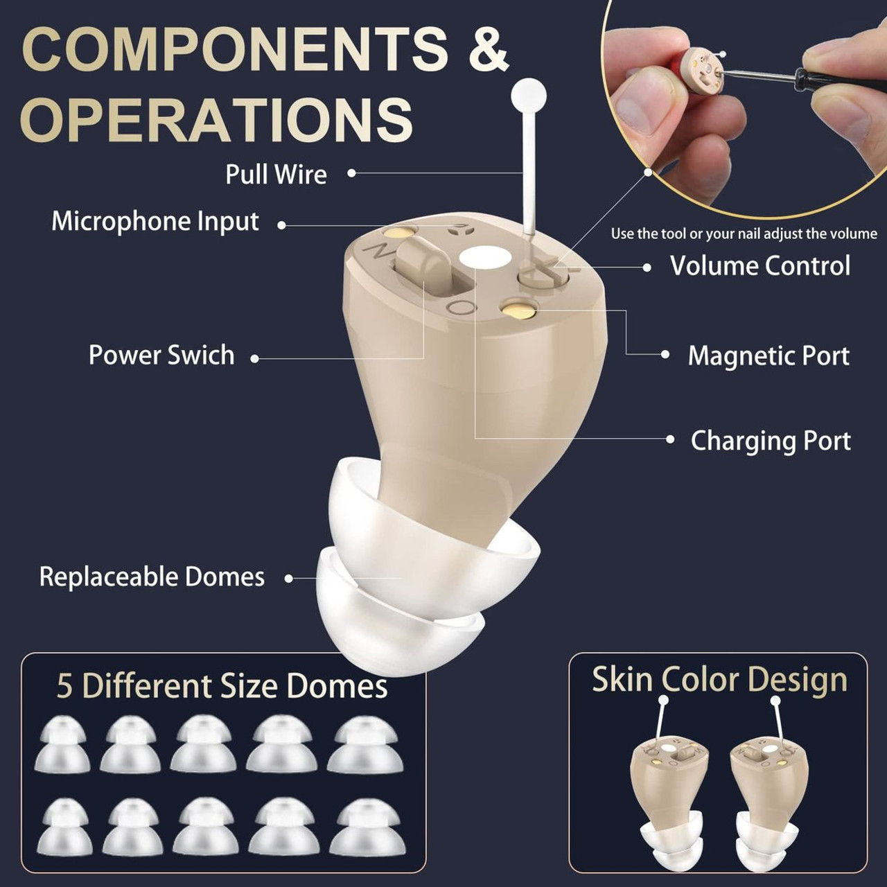 Hearing Aids,Digital Rechargeable OTC Hearing Aids for Seniors with Charging Case,Invisible Hearing Amplifier with Noise Reduction (Beige) product image