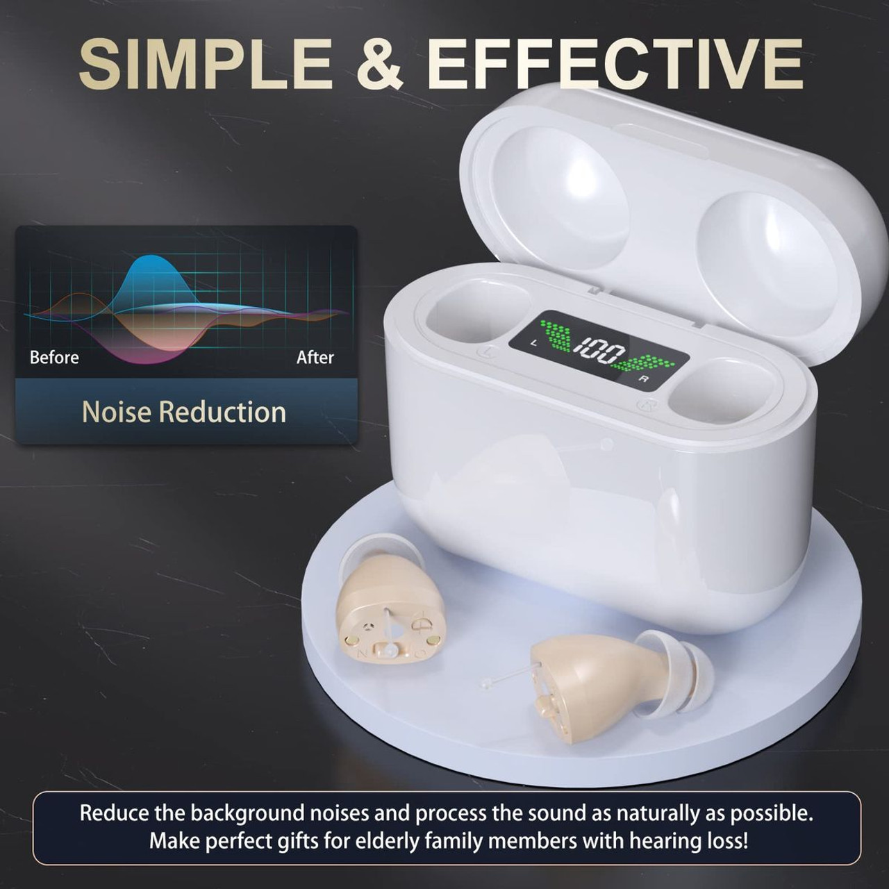 Hearing Aids,Digital Rechargeable OTC Hearing Aids for Seniors with Charging Case,Invisible Hearing Amplifier with Noise Reduction (Beige) product image