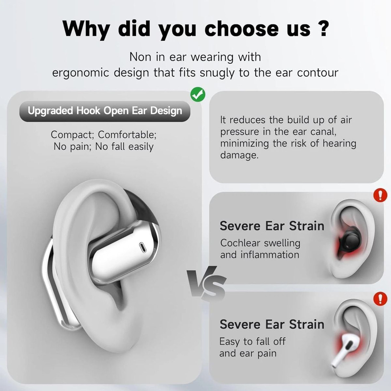 Bluetooth AI Translator Wireless Open Earphone 144 Language Real-Time Translate LED Full-Color Touch Screen Earphones Color Silver And White product image