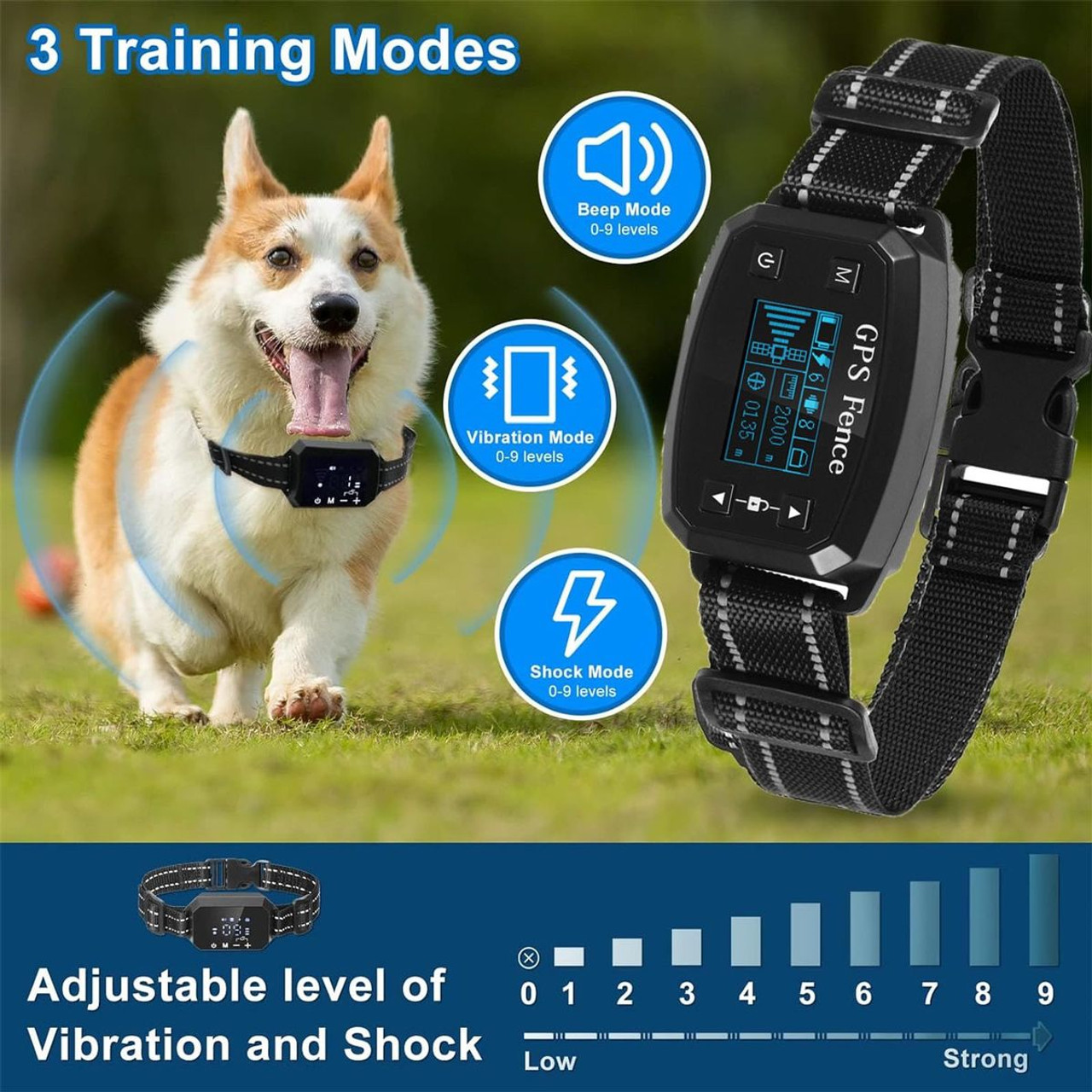 GPS Wireless Dog Fence,Boundary Containment System Safe Effective Beep Shock Dog Fence, Waterproof Training Collar Adjustable Control Range,White product image GPS Wireless Dog Fence,Boundary Containment System Safe Effective Beep Shock Dog Fence, Waterproof Training Collar Adjustable Control Range,White product image