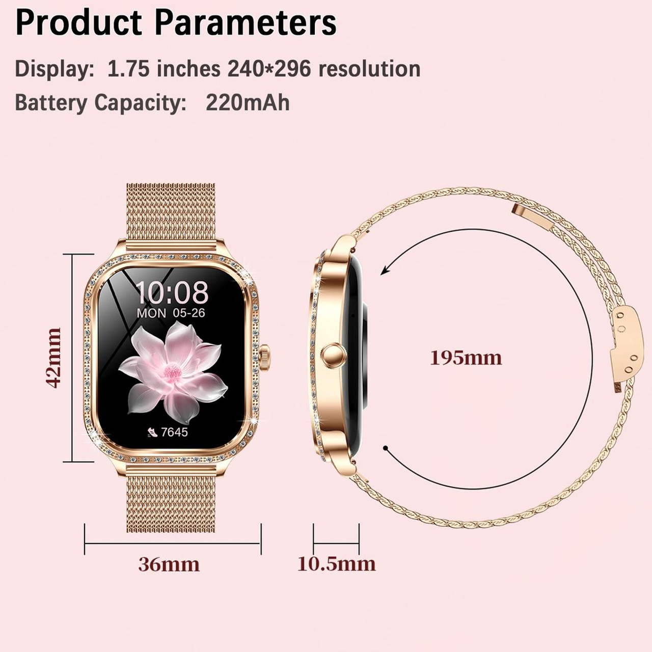 Smart Watch for Women,Android Smartwatch for Phones (Make Calls),1.75 Inch HD Fitness Tracker Watch with Sleep Monitor,110+ Sport Modes Fitness Watches product image