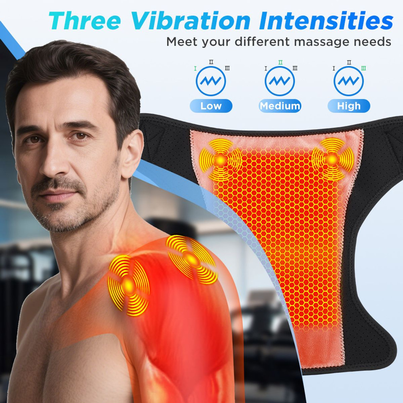 Electric Wireless Heating Vibration Shoulder Massager Brace Wrap with App Control,3 Levels Timer,LCD Display,Touch Detachable product image