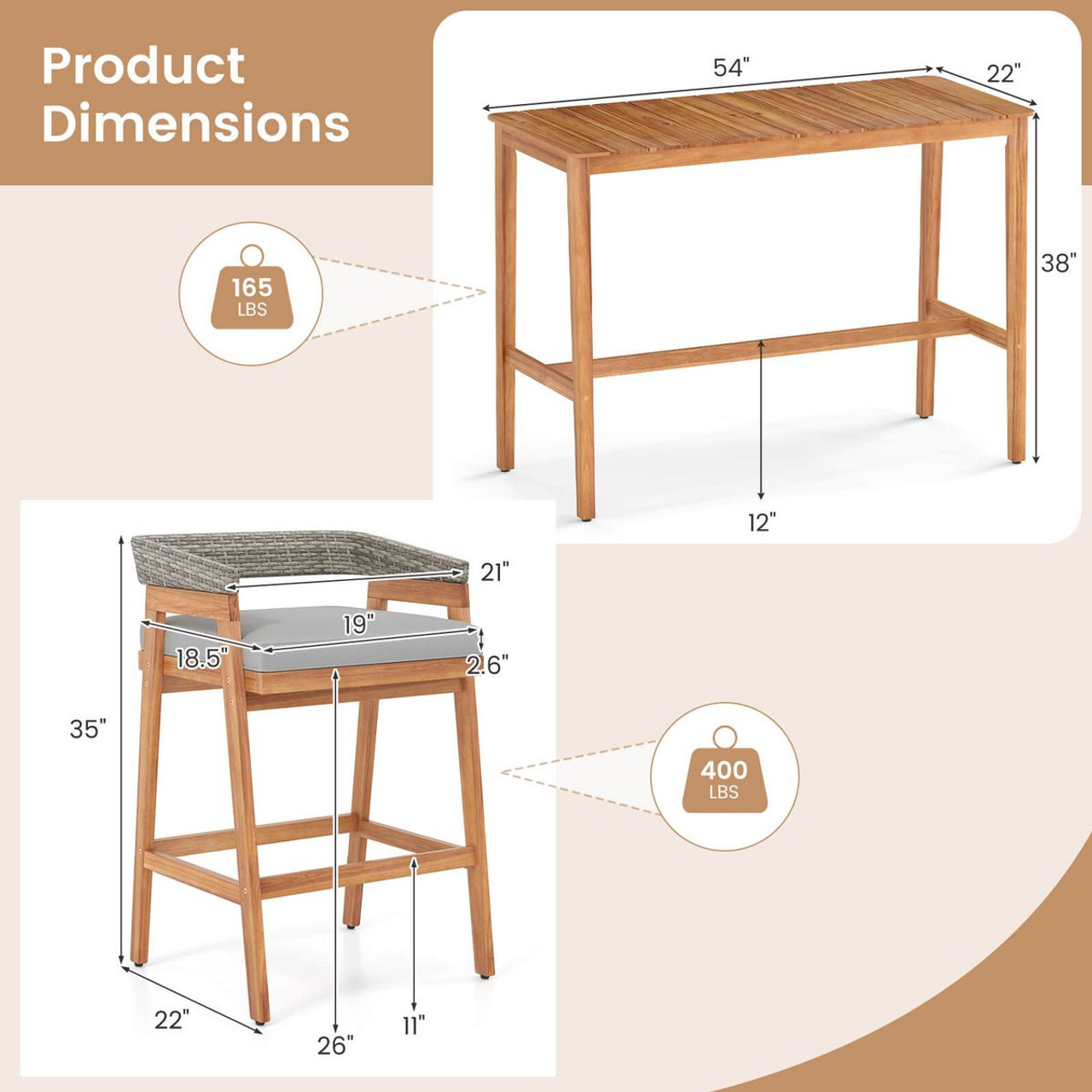 Patio Counter Height Bar Set with Cushioned Barstools product image