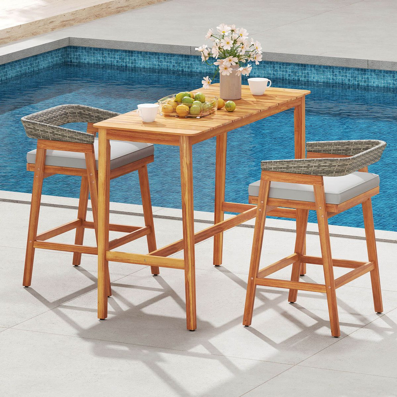 Patio Counter Height Bar Set with Cushioned Barstools product image