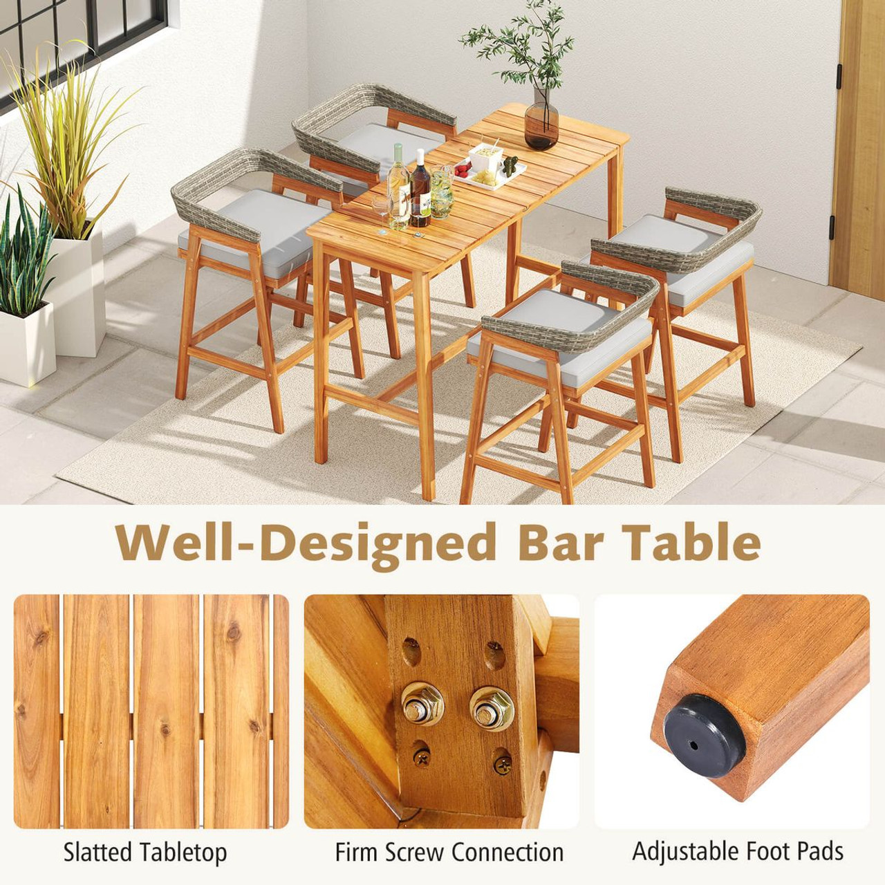 Patio Counter Height Bar Set with Cushioned Barstools product image