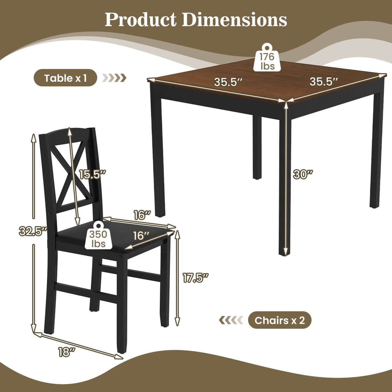 3-Piece Dining Table Set with Upholstered Seats  product image