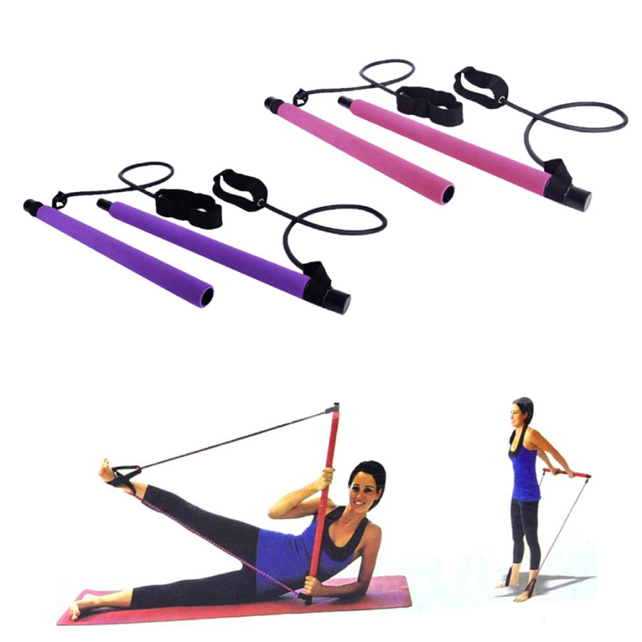 Portable Pilates Exercise Bar with Resistance Band Loops product image