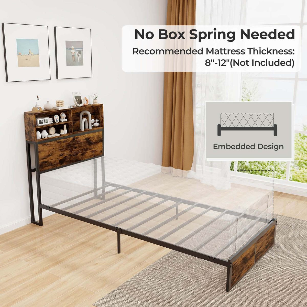 Bed Frame with Charging Station Headboad Shelves product image