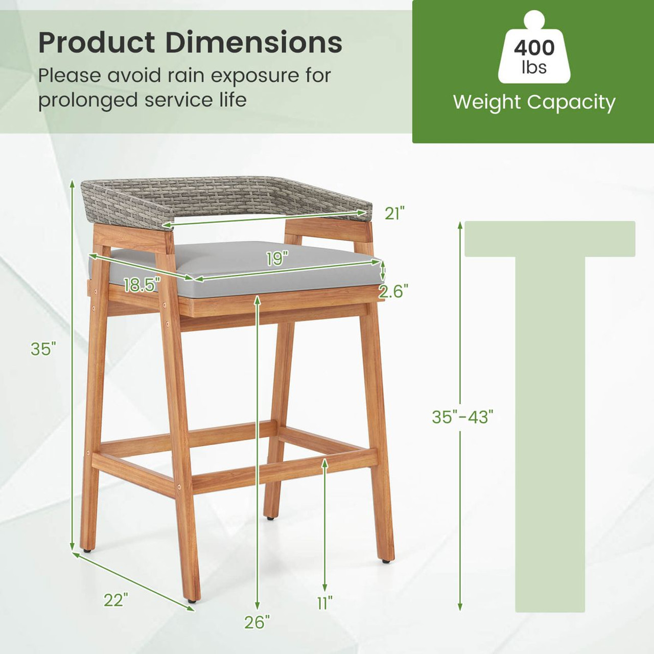 Patio Counter Height Bar Stools with Cushions (Set of 2) product image